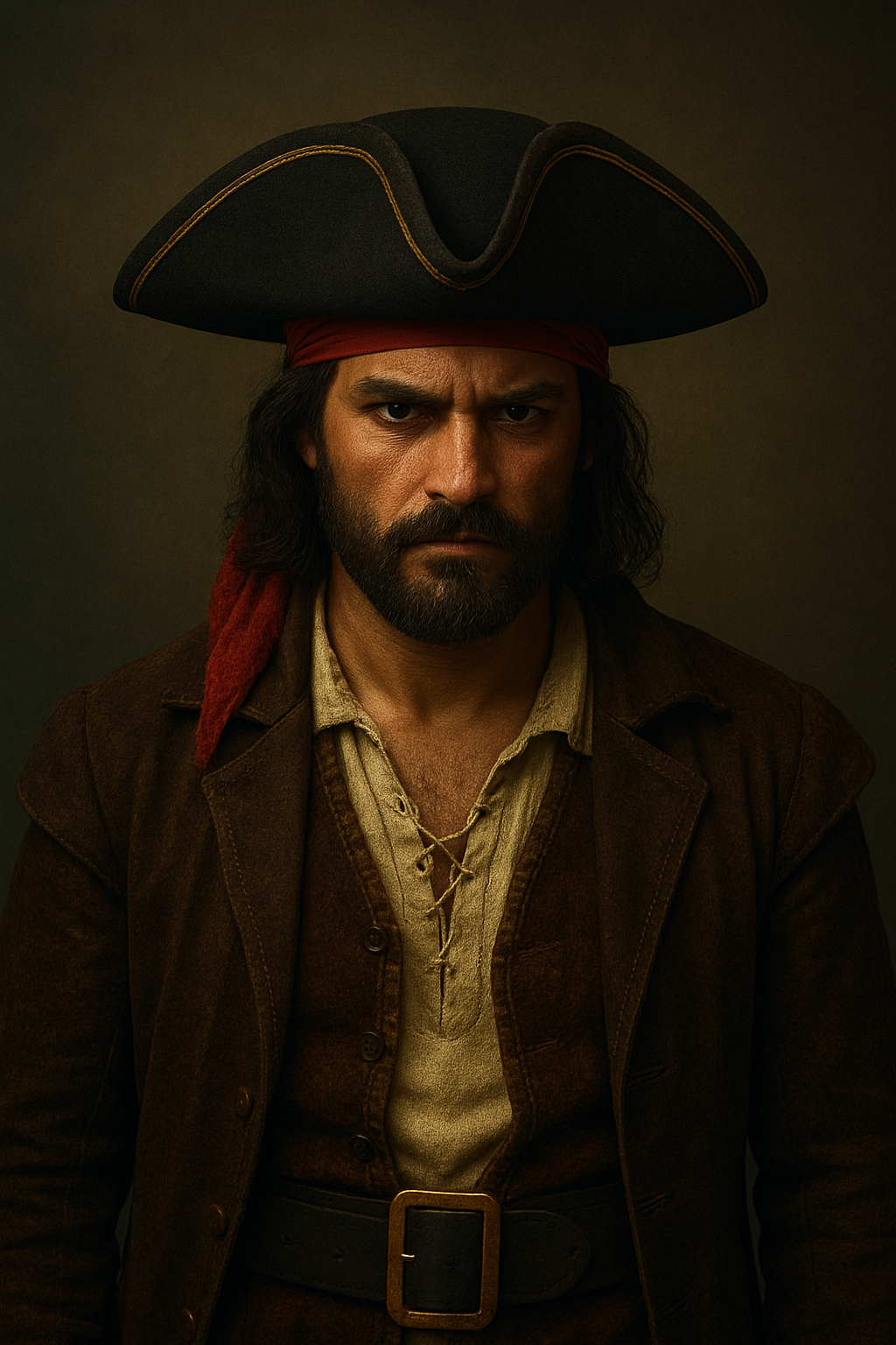 Chapeau de pirate tricorne noir et doré