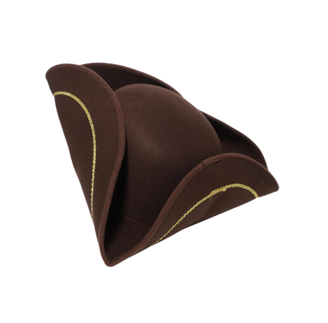 Chapeau de pirate tricorne marron et doré