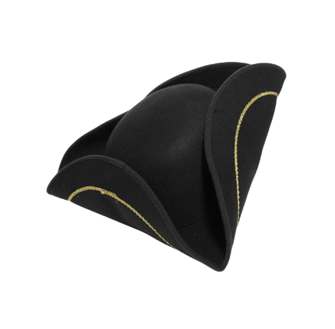 Chapeau de pirate tricorne noir et doré