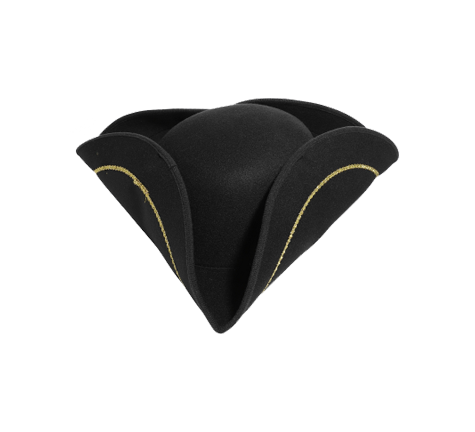 Chapeau de pirate tricorne noir et doré