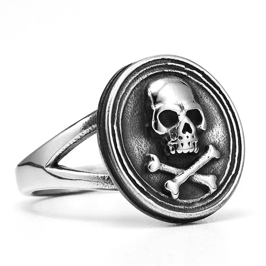 Bague Pirate Emblème en Acier Inoxydable de face côté