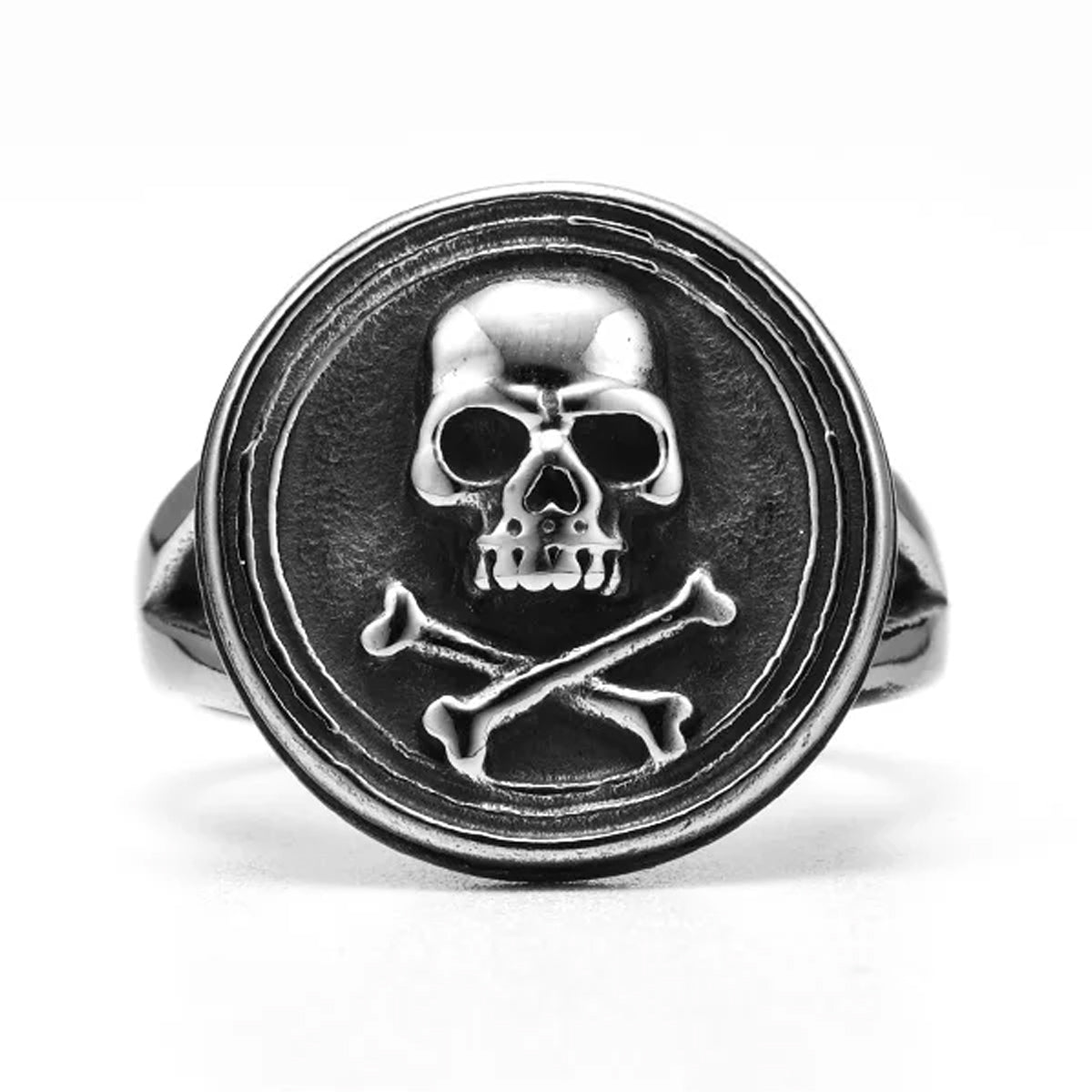 Bague Pirate Emblème en Acier Inoxydable de face