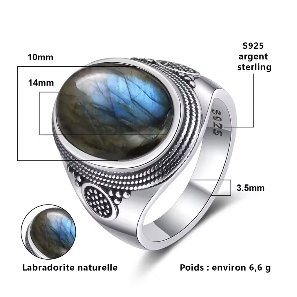 Bague Pirate en Argent et sertie de Labradorite dimensions