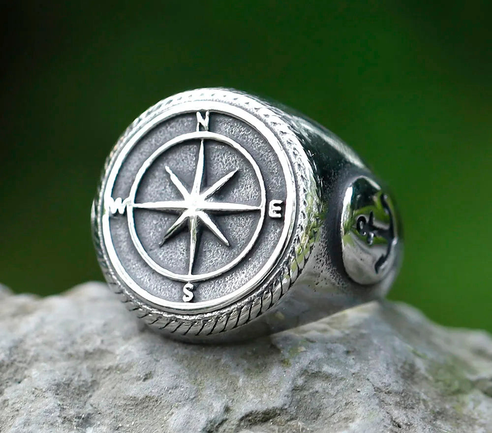 Bague pirate roses des ventes avec ancres en acier inoxydable argenté Trésors de Pirate