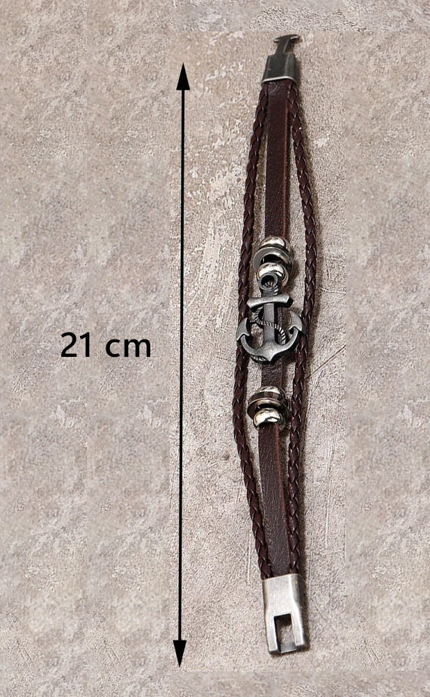 Bracelet pirate cuir marron avec ancre de bateau en métal Trésors de Pirate