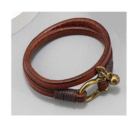 Bracelet pirate en cuir effet vieilli et fermeture boucle métal façon ancien Trésors de Pirate