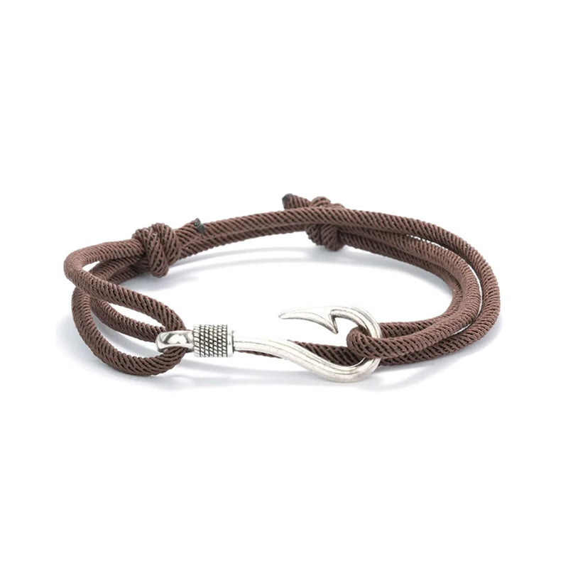 Bracelet pirate en corde ajustable et fermeture en hameçon argenté Trésors de Pirate