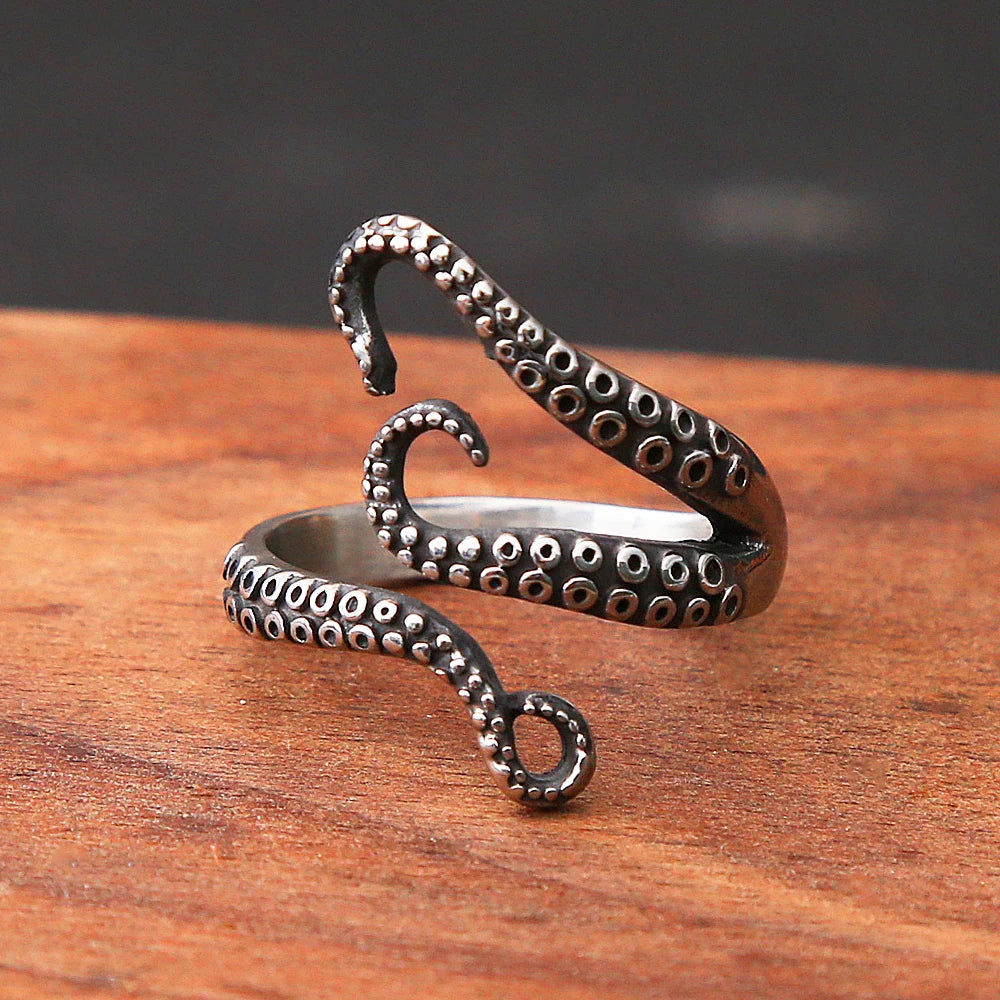 Bague pirate pieuvre tentacules en acier inoxydable argenté Trésors de Pirate