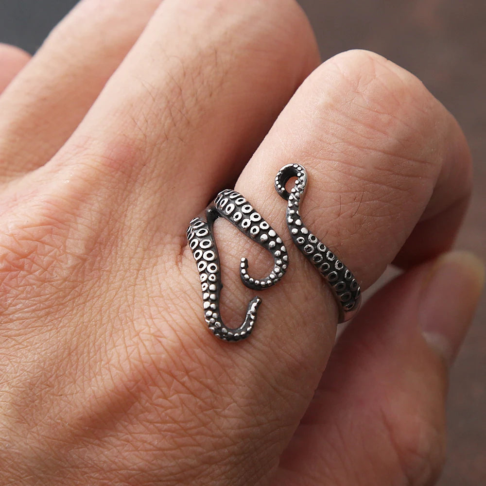 Bague pirate pieuvre tentacules en acier inoxydable argenté Trésors de Pirate