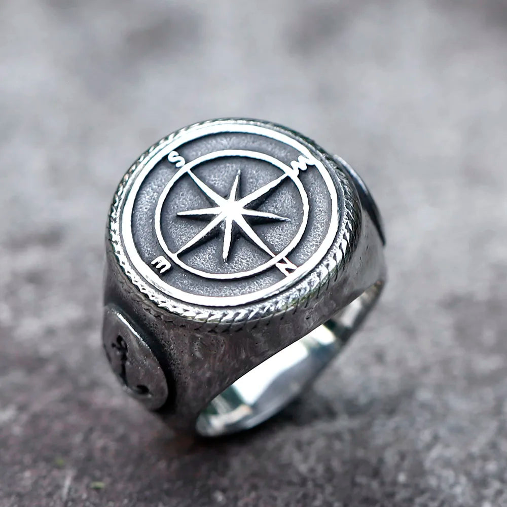 Bague pirate roses des ventes avec ancres en acier inoxydable argenté Trésors de Pirate