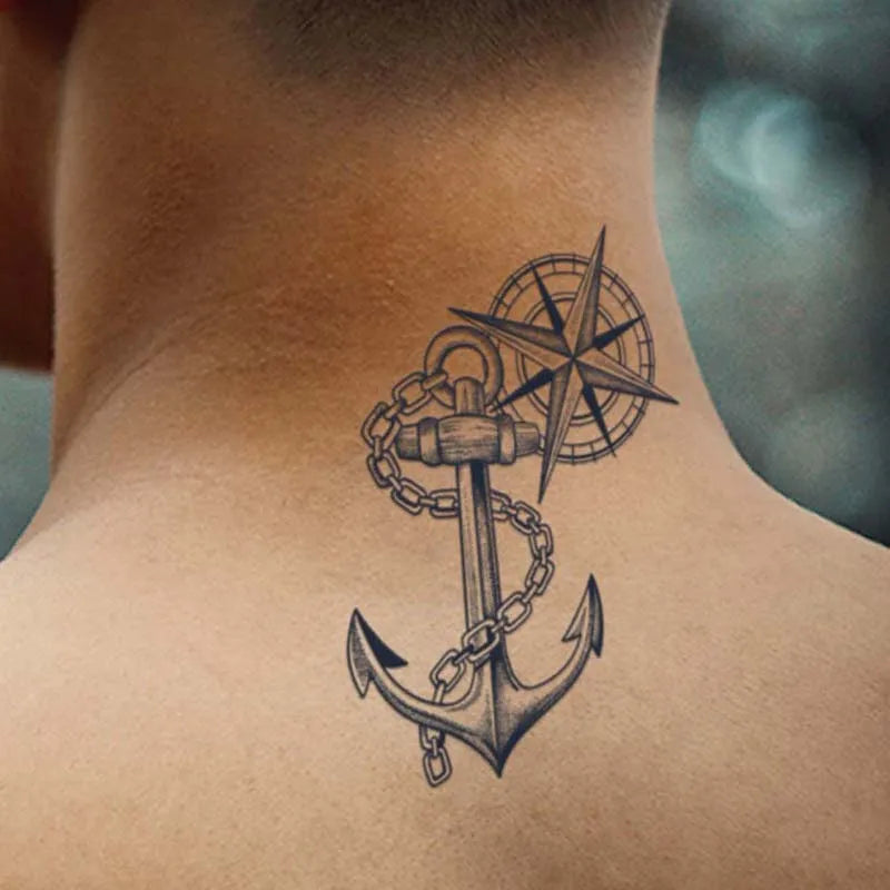 2pic Temporary Waterproof Geometric Pattern Tattoo With 3 Boat Anchor Pointers, Lasting For 1To 2Weeks,For arm and neck Trésors de Pirate