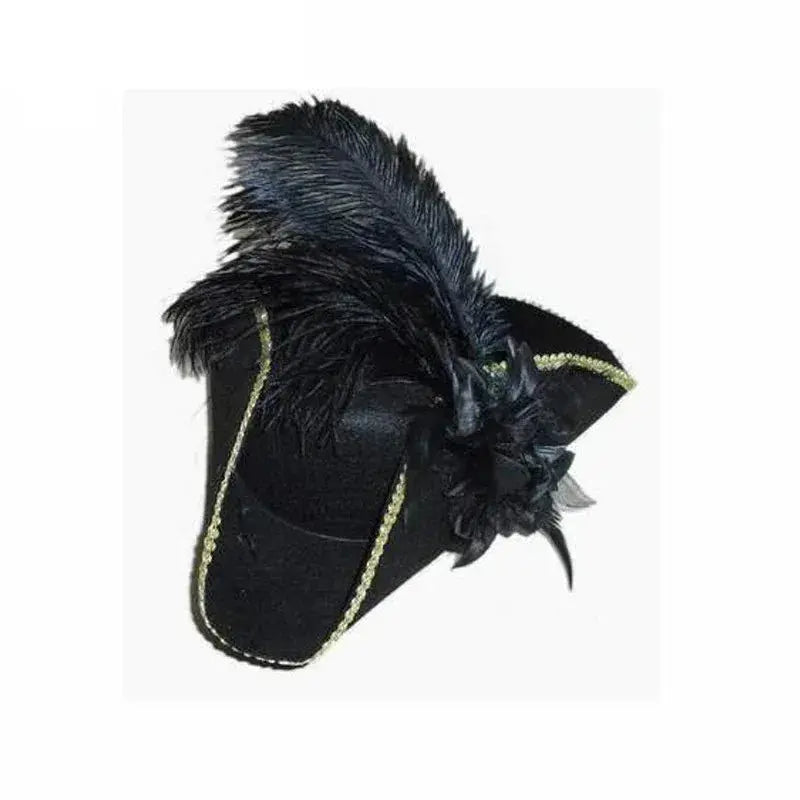 Jack Sparrow Pirate Captain Rustic Tricorn Cap Black Ancient Hats Vintage Feather Hat Pirate Court Top Hats Cosplay Musical lhtj Trésors de Pirate