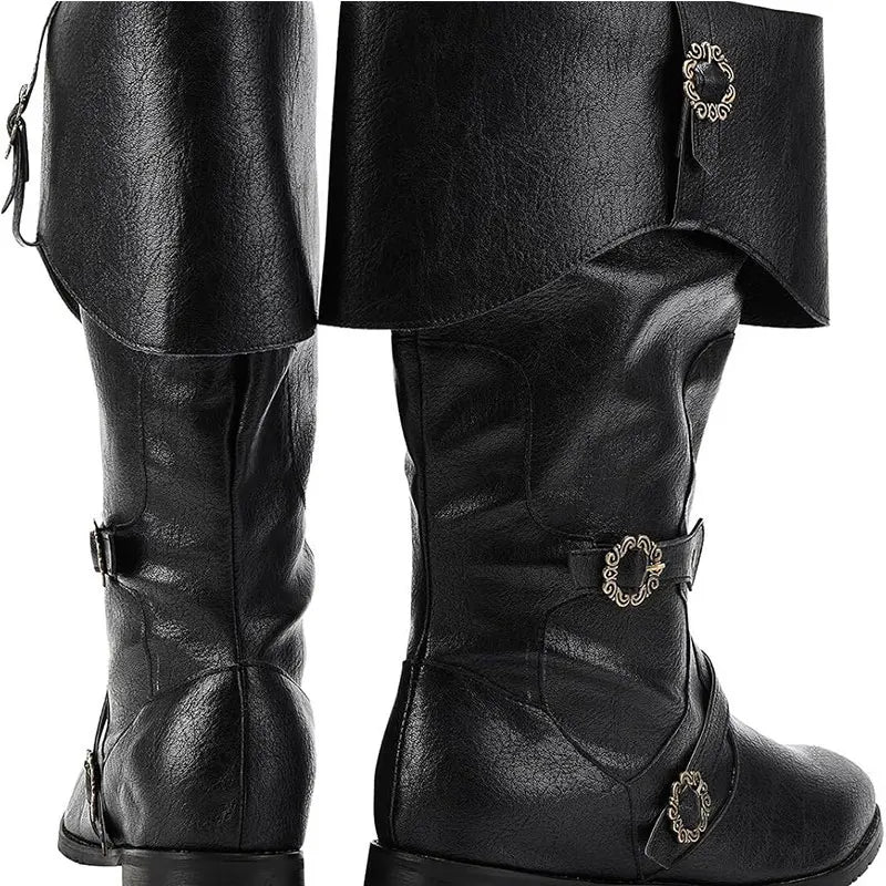 Retro Medieval Boots Nordic Viking Pirate Men Women Boots Riding Long Cosplay Boots for Halloween Party Trésors de Pirate