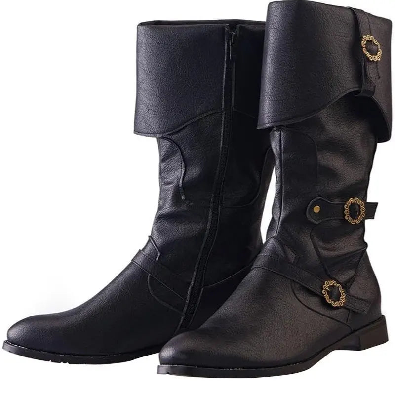 Retro Medieval Boots Nordic Viking Pirate Men Women Boots Riding Long Cosplay Boots for Halloween Party Trésors de Pirate