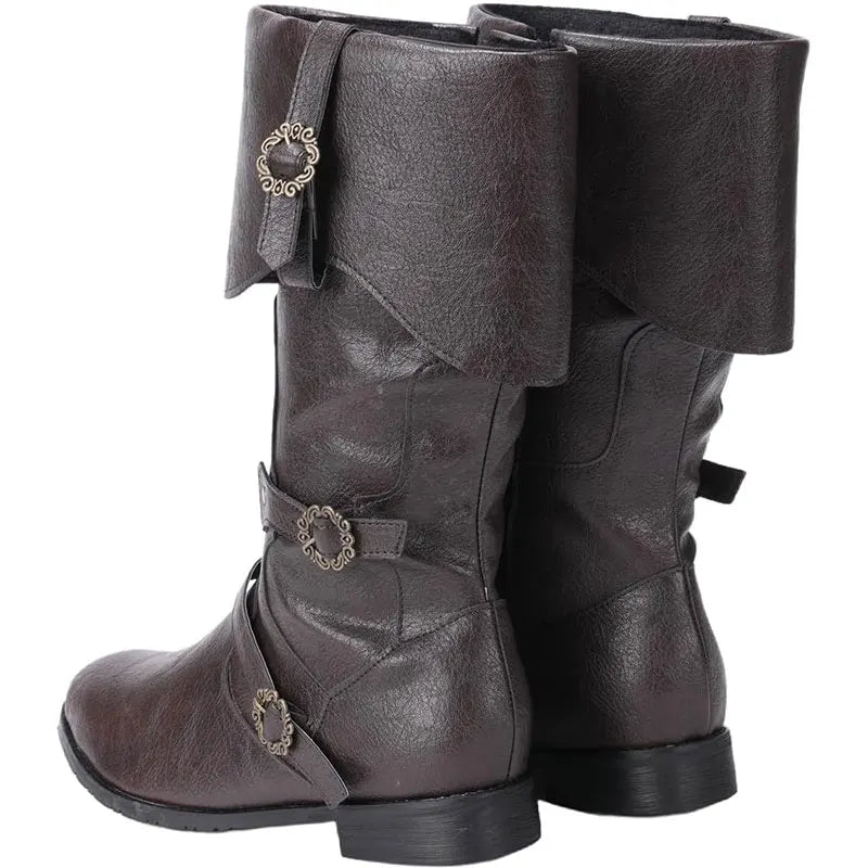 Retro Medieval Boots Nordic Viking Pirate Men Women Boots Riding Long Cosplay Boots for Halloween Party Trésors de Pirate