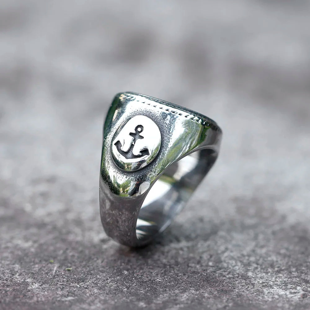Bague pirate roses des ventes avec ancres en acier inoxydable argenté Trésors de Pirate