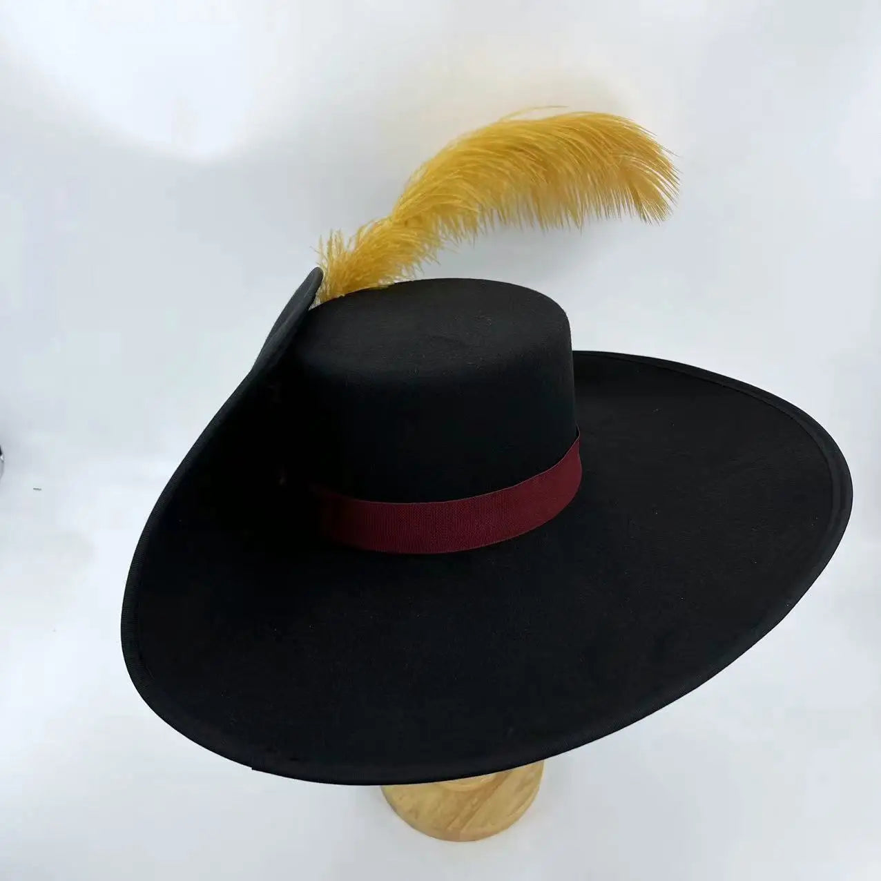 Spanish Musketeer Style Hat Cosplay Woolen Cap Black Spanish Imperial Infantry Men Medieval 56cm to 58cm Head Size For XMAS Gift Trésors de Pirate