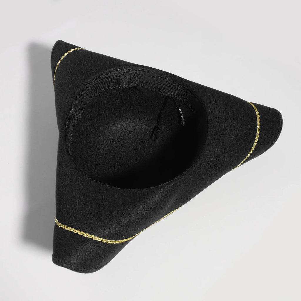 Chapeau de pirate tricorne noir et doré