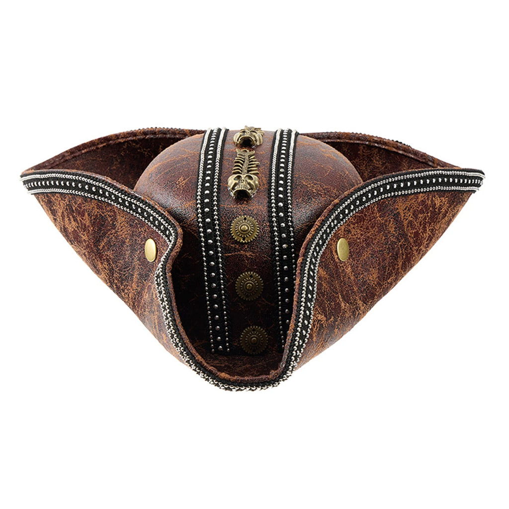 Pirate Hat for Women Men Creative PU Leather Tricorn Costume Hat for Halloween Cosplay Party Supply Costume Props Trésors de Pirate