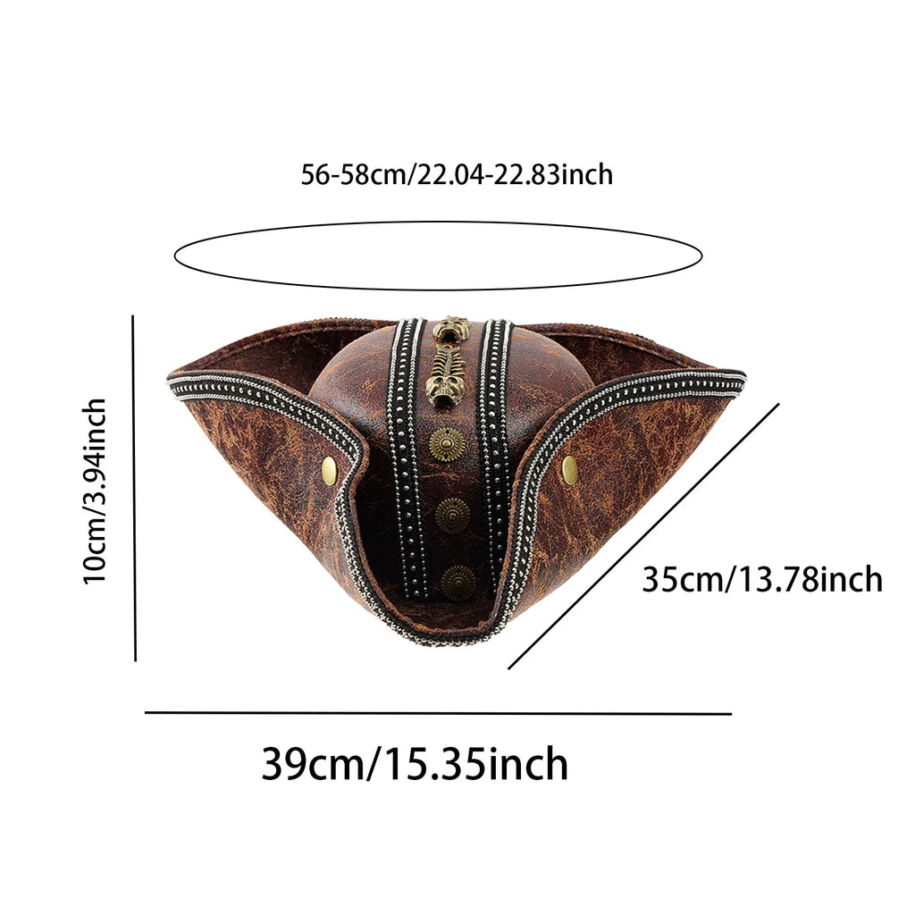 Pirate Hat for Women Men Creative PU Leather Tricorn Costume Hat for Halloween Cosplay Party Supply Costume Props Trésors de Pirate