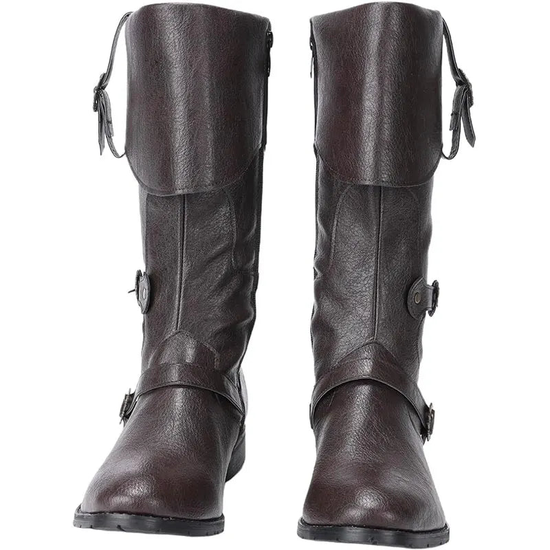 Retro Medieval Boots Nordic Viking Pirate Men Women Boots Riding Long Cosplay Boots for Halloween Party Trésors de Pirate