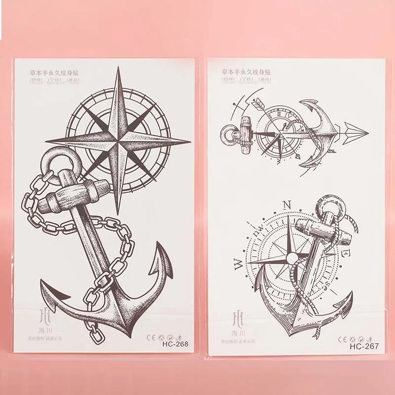2pic Temporary Waterproof Geometric Pattern Tattoo With 3 Boat Anchor Pointers, Lasting For 1To 2Weeks,For arm and neck Trésors de Pirate