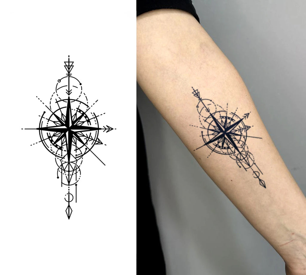 Tatouage pirate temporaire rose des vents design Trésors de Pirate