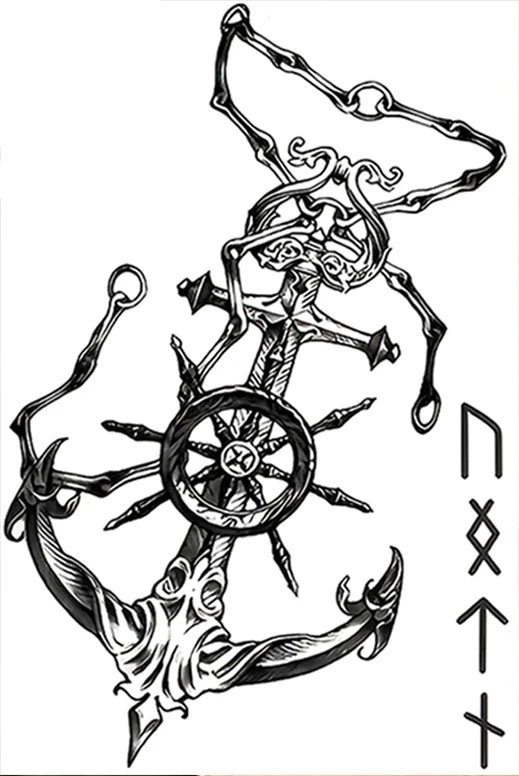 Tatouage pirate temporaire ancre et gouvernail Trésors de Pirate