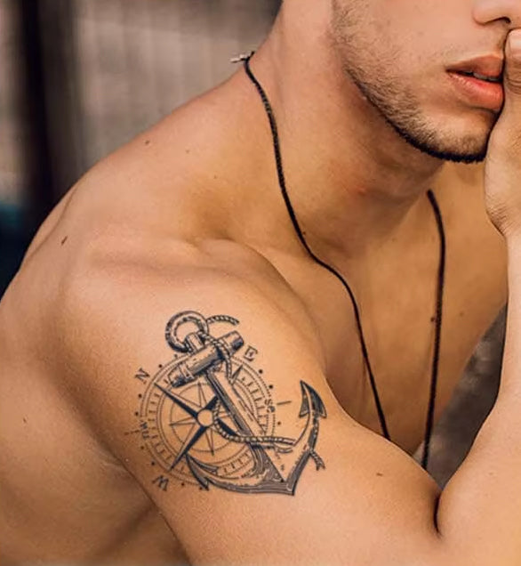 Tatouage pirate temporaire rose des vents avec ancre Trésors de Pirate