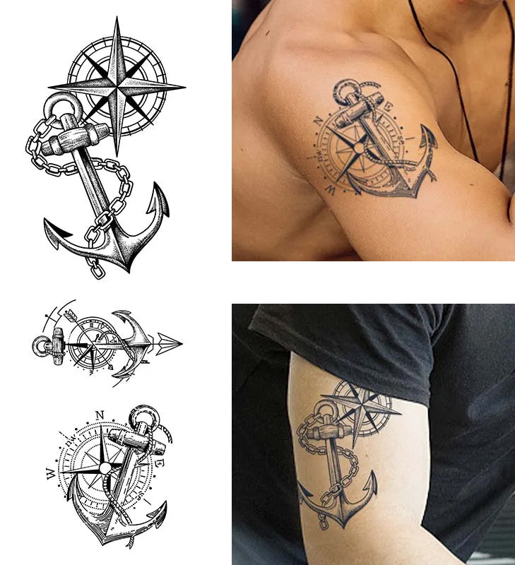 Tatouages pirate temporaire rose des vents avec ancre : 3 dessins à tatouer Trésors de Pirate