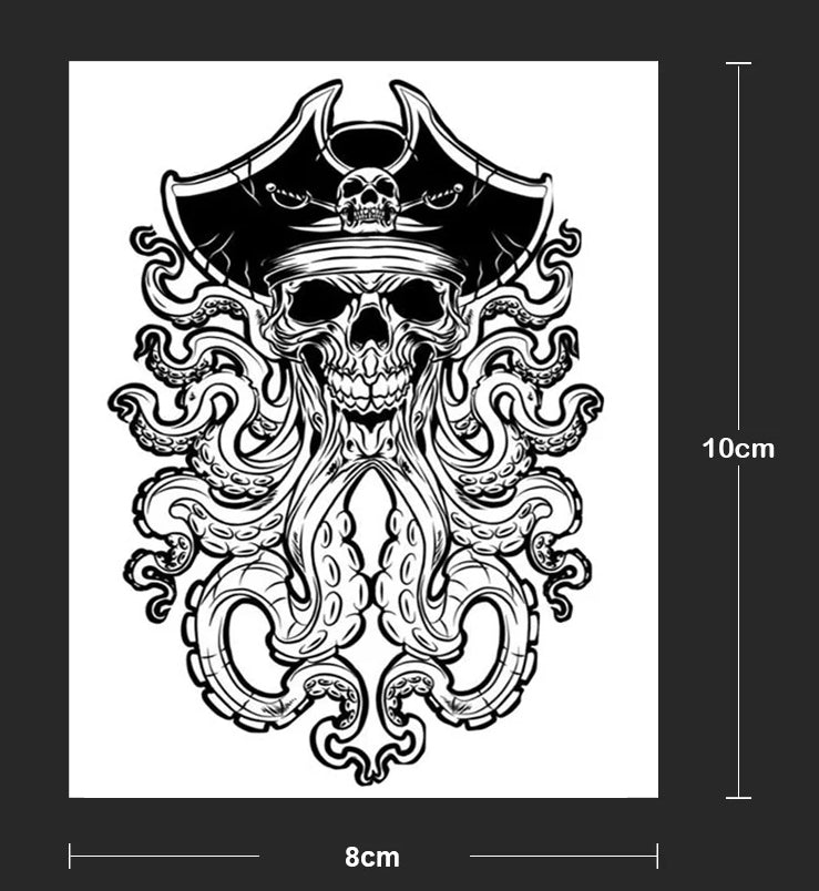 Tatouage pirate temporaire capitaine pirate pieuvre avec chapeau de pirate Trésors de Pirate
